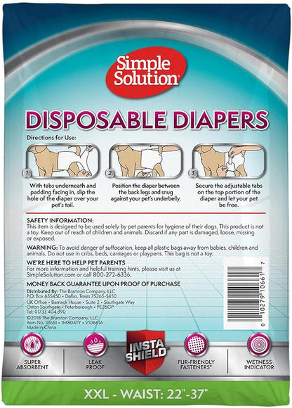 Simple Solution Disposable Female Dog Diapers, Absorbent Leak Proof Protection for Incontinence, Puppy Training, Heat Cycle, Travel, and Housebreaking, XXL Dogs, 22–37 Inch Waist, 12 Count