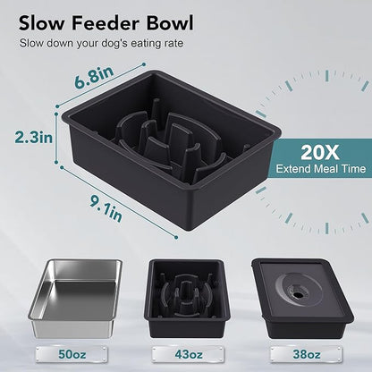 UPSKY 3-in-1 Elevated Dog Bowls Slow Feeder, Adjustable Stand, Stainless Steel Food & No Spill Pet Water Bowl for Small Medium Dogs