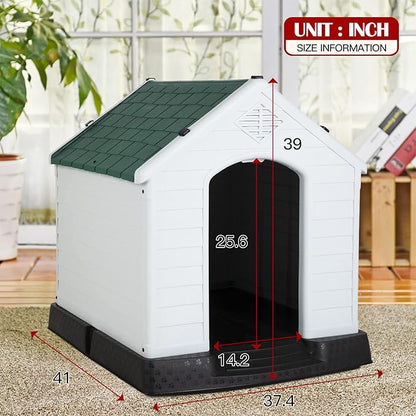 BestPet Dog House Indoor Outdoor Insulated Kennel Durable Plastic Dog House for Small Medium Large Dogs Weather & Water Resistant Pet Crate with Air Vents and Elevated Floor
