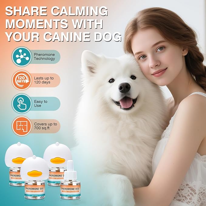 Pheromones Diffuser to Calm Dog Calming 7 in 1 Advanced Kit Appeasing Pheromone Diffuser for Anxiety Relief (3 Plug in+4 Pack 48ml Refill) Reduce Aggression Fighting Barking Stress