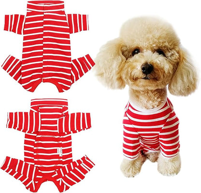 Dog’s Recovery Suit Post Surgery Shirt for Puppy, Full Coverage Dog's Bodysuit Wound Protective Surgical Clothes for Small and Medium Pets (red White Stripe-m)