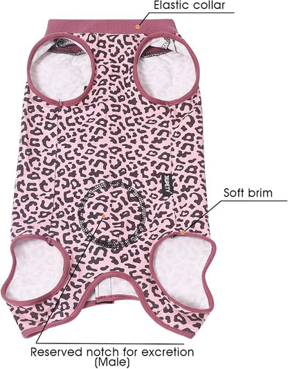 Jiupety Dog Surgical Recovery Suit Adjustable, Not Fit Slim and Long Body, Dog Suit for Surgery Recoverym, L Size, Anti-Licking Surgical Dog Onesies, Pink Leopard.