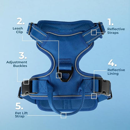 Voyager Dog Harness Dual Leash Attachment No-Pull Control Adjustable Soft but Strong Pet Harness for Medium and Large Dogs with 3M Reflective Technology, Royal Blue Lattice Nylon, S (Chest: 16-20")