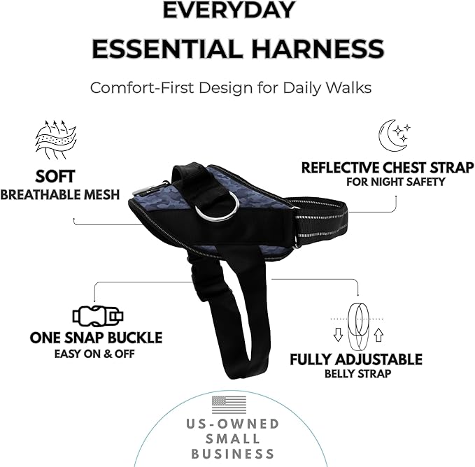 ShawnCo Essential Dog Harness, No-Pull Pet Vest with 3 Leash Clips, No Choke, Reflective, Adjustable and Padded, for Easy Walking and Training for Small, Medium and Large Dogs (Dark Camo, Medium)