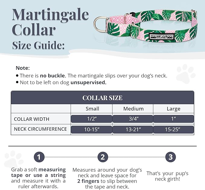 Lucky Love Dog Martingale Dog Collar - Adjustable, No-Slip, Comfortable, Durable, Soft Webbing & Stylish Patterned Collar for Male and Female Dogs Ideal for Training & Walking - Laguna, Small