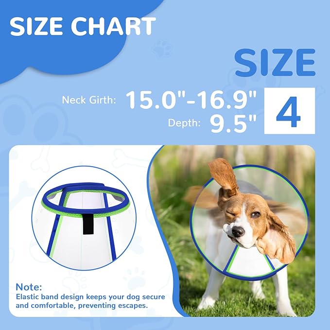 Soft Dog Cone Collar for Dogs After Surgery, Transparent Cone for Dogs to Stop Licking, Breathable Dog Neck Cone for Small Medium Large Dog, Adjustable Elizabethan Pet Recovery Collar (Blue, Size 4)