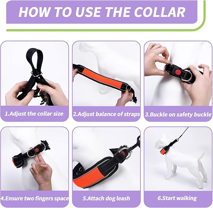 Martingale No Pull Dog Collar for Large Medium Dogs Training Walking, Heavy Duty Nylon Reflective Adjustable Anti Pull Slip Collar with Buckle M Orange