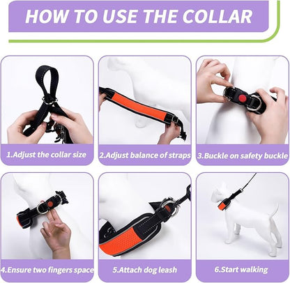 Martingale No Pull Dog Collar for Large Medium Dogs Training Walking, Heavy Duty Nylon Reflective Adjustable Anti Pull Slip Collar with Buckle M Orange