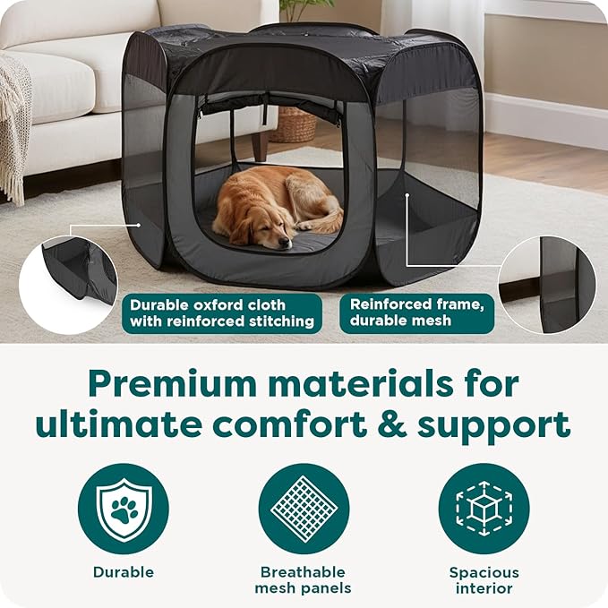 FurHaven Portable Pet Playpen for Dogs & Cats - Foldable Indoor Kitten Playpen with Mesh Sides, Pop Up Travel Dog Pen, Small, Gray