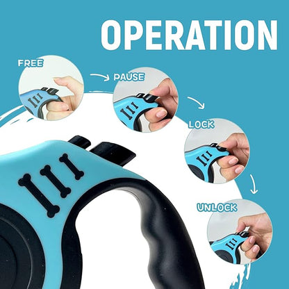 Retractable Dog Leash Automatic Telescopic Tractor Dog Tape, Pet Tape 10/16 FT Durable and Convenient, with Non-Slip Handle, Suitable for Small and Medium-Sized Dogs Lake Blue