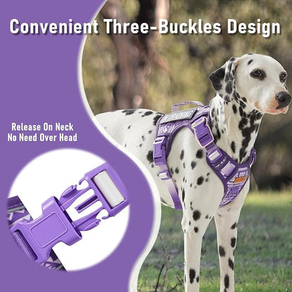 AUNZO Dog Vest Harness with 2 Patches, No Pull Dog Harness for Walking Training Hiking, Metal D-Rings Easy on/Off Neck Buckle Reflective Strips Soft Padded Handle, Purple