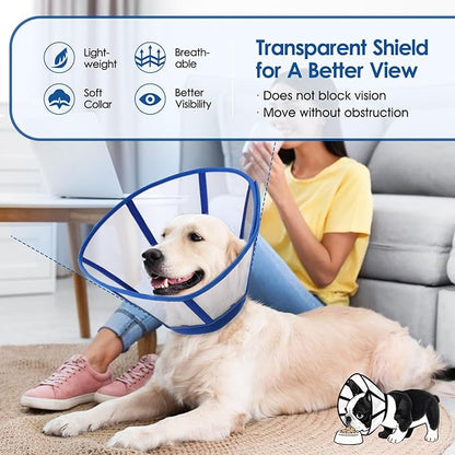 SUNFURA Dog Cones for Large Dogs, Soft Dog Cone to Stop Licking, Pet Recovery Cone XL After Surgery, Detachable Cone Alternative for Wound Healing, Blue X-Large