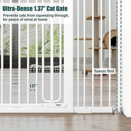 keny 51" Extra Tall Pet Gate, 29.7"-46" Wide Adjustable Cat Gate for Doorway, Hallway, Stairs, Auto-Close & Pressure Mounted, No Drilling, White