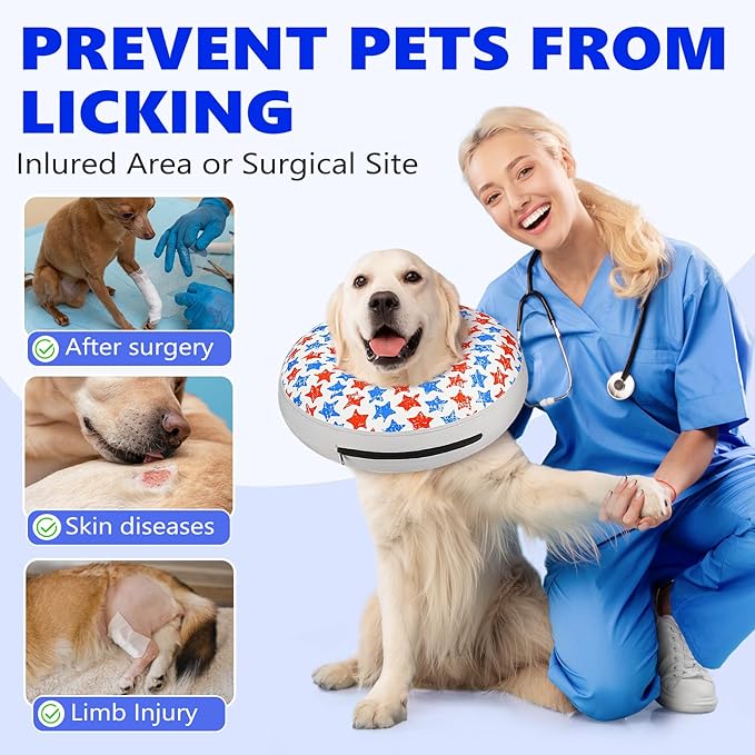 Inflatable Dog Cone Collar to Stop Licking, Soft Neck Donut Collar After Surgery, Adjustable Recovery Cone for Small Medium Large Dogs (Star,S)