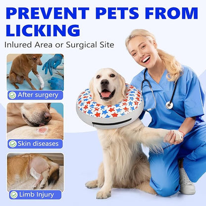 Inflatable Dog Cone Collar to Stop Licking, Soft Neck Donut Collar After Surgery, Adjustable Recovery Cone for Small Medium Large Dogs (Star,S)