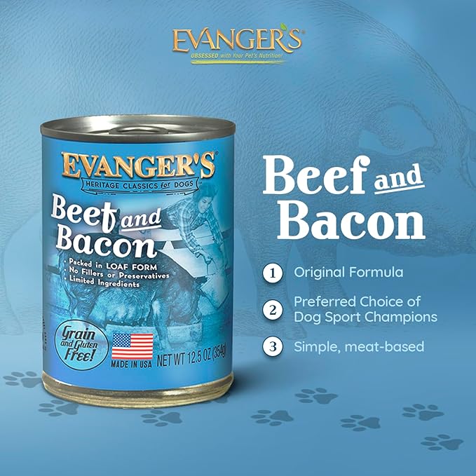 Evanger's Heritage Classics Beef & Bacon Dog Food – 12 Count, 12.5 oz Each – Grain & Gluten Free Loaf for Dogs – Limited Ingredient Recipe – Natural Protein-Rich Nutrition