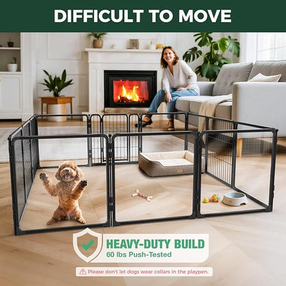 FXW AuraSpace Pro Acrylic & Wire Mesh Indoor Dog Playpen, 24" Height 12 Panels Metal Dog Pen for Puppies & Small Dogs, Black│Patented