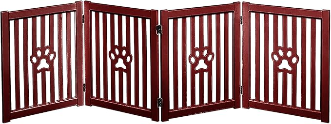 4 Panel Dog Gate - Mahogany - Foldable Wooden Freestanding Pet Gate, 80" L x 23.6" H, for Doorways, Halls & Stairs, 360 Degree Rotated Hinges