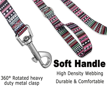 Mihqy Dog Collar and Leash Set with Bohemia Floral Tribal Geometric Patterns - Soft Ethnic Style Collar Adjustable for Small Medium Large Dogs(Bohemian Purple Set,L)