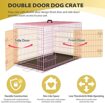 BestPet | Dog Crate | 48" | Pink | Foldable Metal Kennel with Double Doors, Secure Slide-Bolt Latches, Leakproof Tray | Portable Dog Cage for Large Breeds | for Travel, Indoor & Outdoor Use