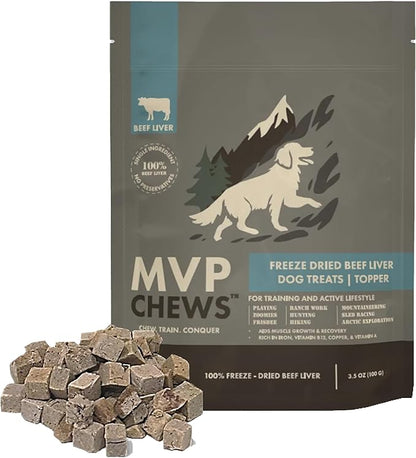 MVPChews | Freeze Dried Beef Liver Dog Treats | Single Ingredient Training Treats | High Protein, Grain Free, No Additives or Fillers | Premium Quality Food Topper | Made in USA - 3.5oz