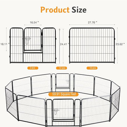 NEWBULIG Dog Playpen for Indoor 12 Panels 24" - Portable Heavy Duty Metal Pet Exercise Pen with Door, Foldable Small Dog Puppy Playpen Fence for Outdoor RV, Camping, Yard, Garden