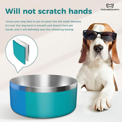 WENBOKMIN Dog Bowl, Stainless Steel Dog Food and Water Bowl with Non Slip Quiet Bottom, Easy to Clean, Dishwasher Safe, 64oz, Lake Blue