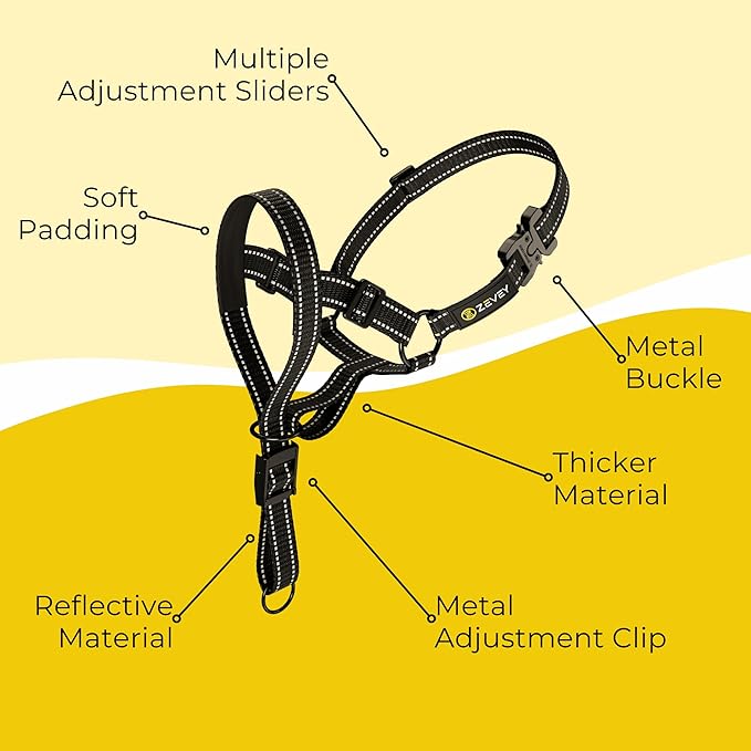 Adjustable Dog Head Halter with Safety Strap, Soft Padded Dog Head Collar for Small Medium Large Dogs, No-Pull Dog Harness for Training and Walking (Large, Black)