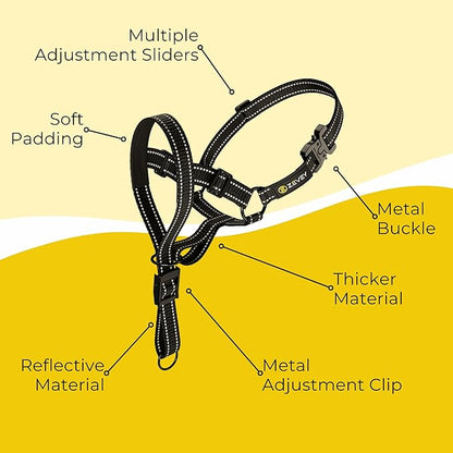 Adjustable Dog Head Halter with Safety Strap, Soft Padded Dog Head Collar for Small Medium Large Dogs, No-Pull Dog Harness for Training and Walking (Large, Black)