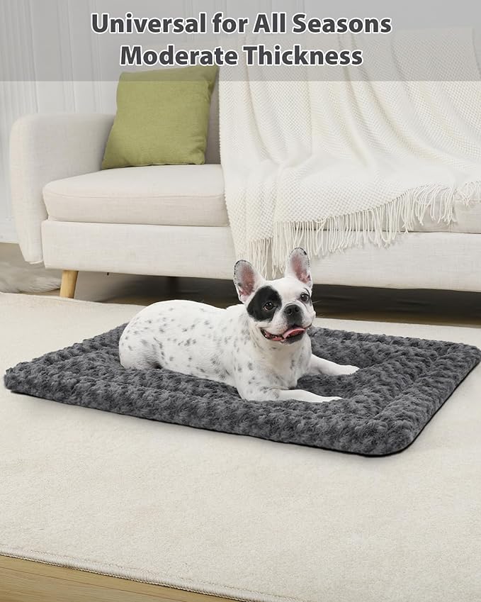 Washable Dog Bed Mat Dog Crate Pad Soft Fluffy Pet Kennel Beds Dog Sleeping Mattress for Large Jumbo Medium Small Dogs, 29 x 18 Inch, Gray