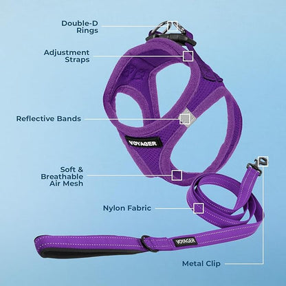 Best Pet Supplies Voyager Step-in Air All Weather Mesh Harness and Reflective Dog 5ft Leash Combo with Neoprene Handle, for Small, Medium and Large Breed Puppies - Set (Purple), Medium
