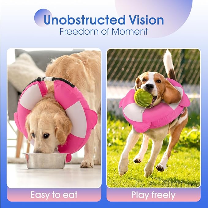 Inflatable Recovery Dog Collar -Lightweight Adjustable,Protective Donut Cone After Surgery for Wound Healing,Prevent from Biting or Scratching,Waterproof & Easy to Clean (Pink,L)