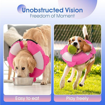 Inflatable Dog Cone for Large Dogs- Lightweight Neck Recovery ECollar,Comfortable Donut E-Collar After Surgery Anti-Licking & Biting,Waterproof Easy to Clean (Pink,XL)