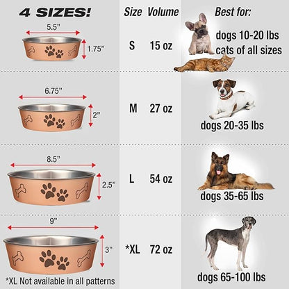 Loving Pets Bella Dog Bowls- Stainless Steel Dog & Cat Bowls - Spill Proof Dog Food Bowl, Cat Bowl, Puppy Essentials & Pet Supplies Great for Home & Travel (Small 10-20 lbs, Champagne)
