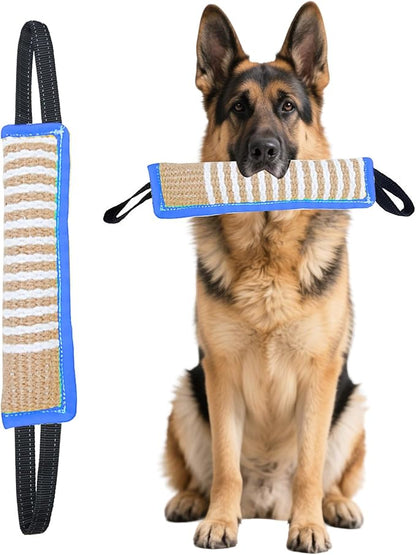 Clysoru Squeaky Tug Toy for Dogs Jute with 2 Strong Handles Lasting Training Equipment Puppy to Large Dog Interactive Toys of War Pull Indestructible Rope Pet Crinkle Teething (Blue)