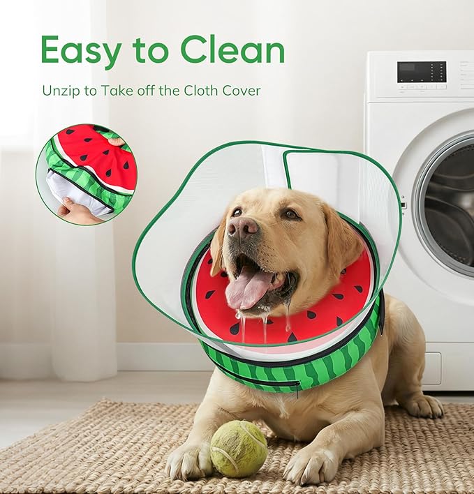 Supet Raised Inflatable Dog Cone After Surgery - Adjustable Recovery Donut Collar with Removable Shield to Stop Licking Wounds & Protect Stitches - Soft Dog Cone Alternative for Dogs (Watermelon,XXL)