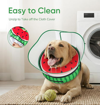 Supet Raised Inflatable Dog Cone After Surgery - Adjustable Recovery Donut Collar with Removable Shield to Stop Licking Wounds & Protect Stitches - Soft Dog Cone Alternative for Dogs (Watermelon,XXL)