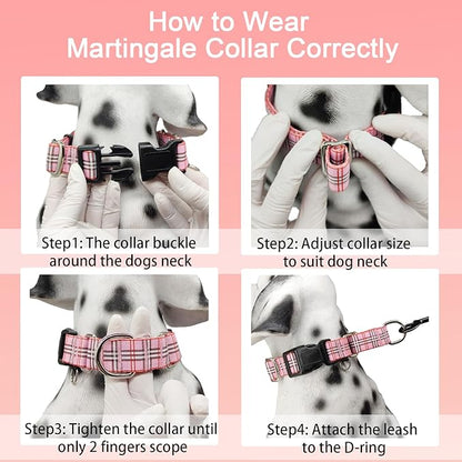 Martingale Collar with Quick Release Buckle Cute Girl Female Training Dog Collars (Pink Plaid, Large)