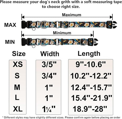 Martingale Collar for Dogs with Buckle Pretty Cute Floral Nylon Dog Collars for Medium Dogs (Luxury Golden Flowers, Medium)