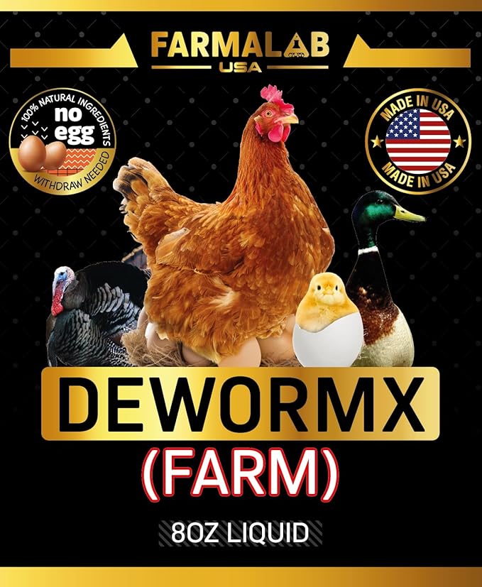 Farmalab Natural Dewormer No Withdraw Hens, Ducks, Roosters, Turkeys, Goose, Parakeets, Cockatiels, Lovebirds, Finches, Quakers, Pigeons, Palomas, Buchones, All Baby Chicks (8oz, Poultry Farm)