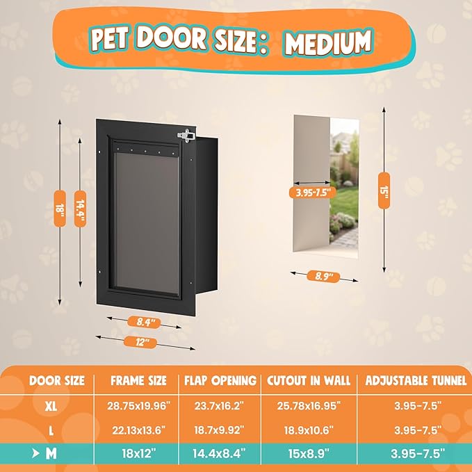 3-Flap Dog Door for Wall, All Aluminum Medium Doggy Door for Wall, Heavy Duty Pet Door with Lock, Extreme Weather Doggie Door for Interior Exterior Wall, Pets Up to 45LB