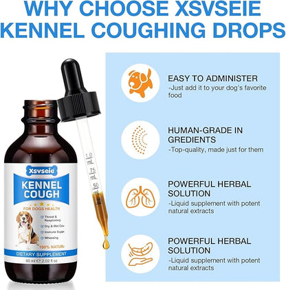 Xsvseie Kennel Cough Treatment Drops for Dogs, Natural Dog Supplement Herbal Kennel Cough Drops for All Breeds & Size Dog