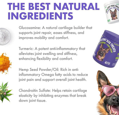 LEGITPET Hemp Hip & Joint Supplement for Dogs Soft Chews Made in USA Functional Glucosamine for Dogs Chondroitin MSM Turmeric Hemp Seed Oil Natural Pain Relief Mobility Advanced Joint 30 Treats