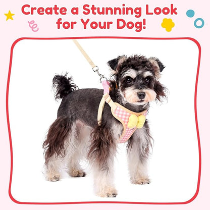Coppthinktu Dog Harness for Small Sized Dogs, Puppy Cat Harness with Leash Set No Pull Dog Harness Adjustable Reflective Step-in Pet Vest Harnesses with Cute Bow Soft Padded Outdoor Walking
