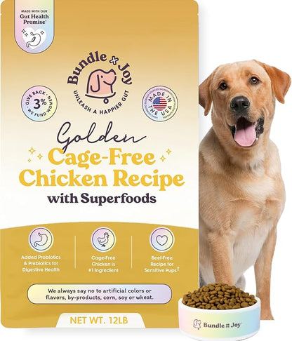 Bundle x Joy Superfood Dry Dog Food - Pet Food for Small, Medium and Large Breeds - Made with Real Ingredients - Nutrient Dense Probiotic Dog Food to Support Healthy Digestion (12 Pound, Chicken)