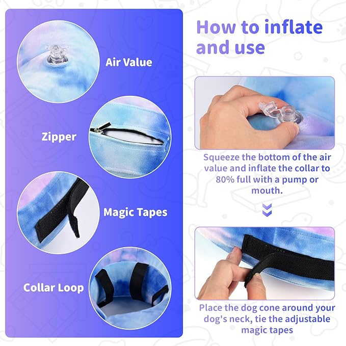 Dog Cone, Y-blue Dog Cone Collar Inflatable Puppy Neck Collar