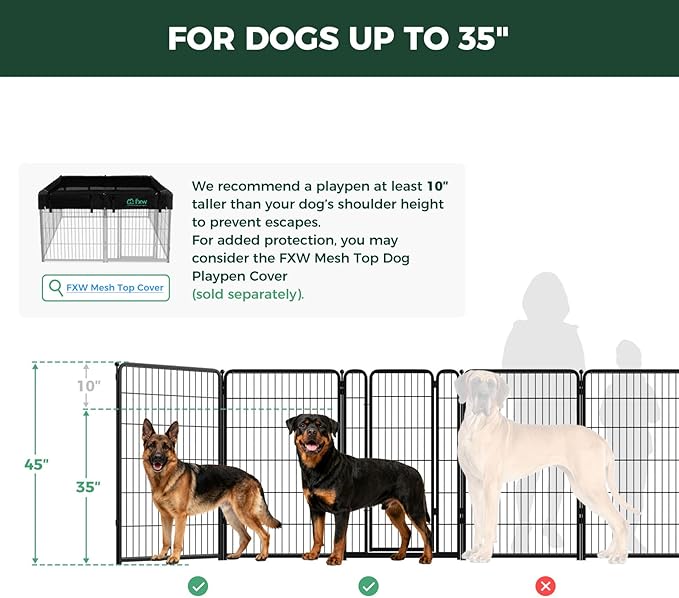 FXW Homeplus Unleashed Indoor Dog Playpen - Stress-Free and Safe Play, Heavy Duty 45 Inch 6 Panels Dog Pen for Large Dogs, Black│Patented