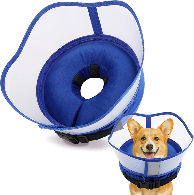 Soft Dog Cone Collar, Inflatable Cones Alternative After Surgery with No-Lick Shield for Large/Medium/Small Dogs to Stop Licking, Elizabethan Neck Ecollars of Shame Comfy Pillow Recovery Blue