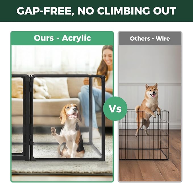 FXW AuraSpace Pro Acrylic Indoor Dog Playpen, Heavy-Duty with Metal Frame, 32" Height 6 Panels for Small and Medium Dogs, Black│Patented
