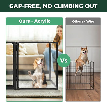 FXW AuraSpace Pro Acrylic Indoor Dog Playpen, Heavy-Duty with Metal Frame, 32" Height 8 Panels for Small and Medium Dogs, Black│Patented